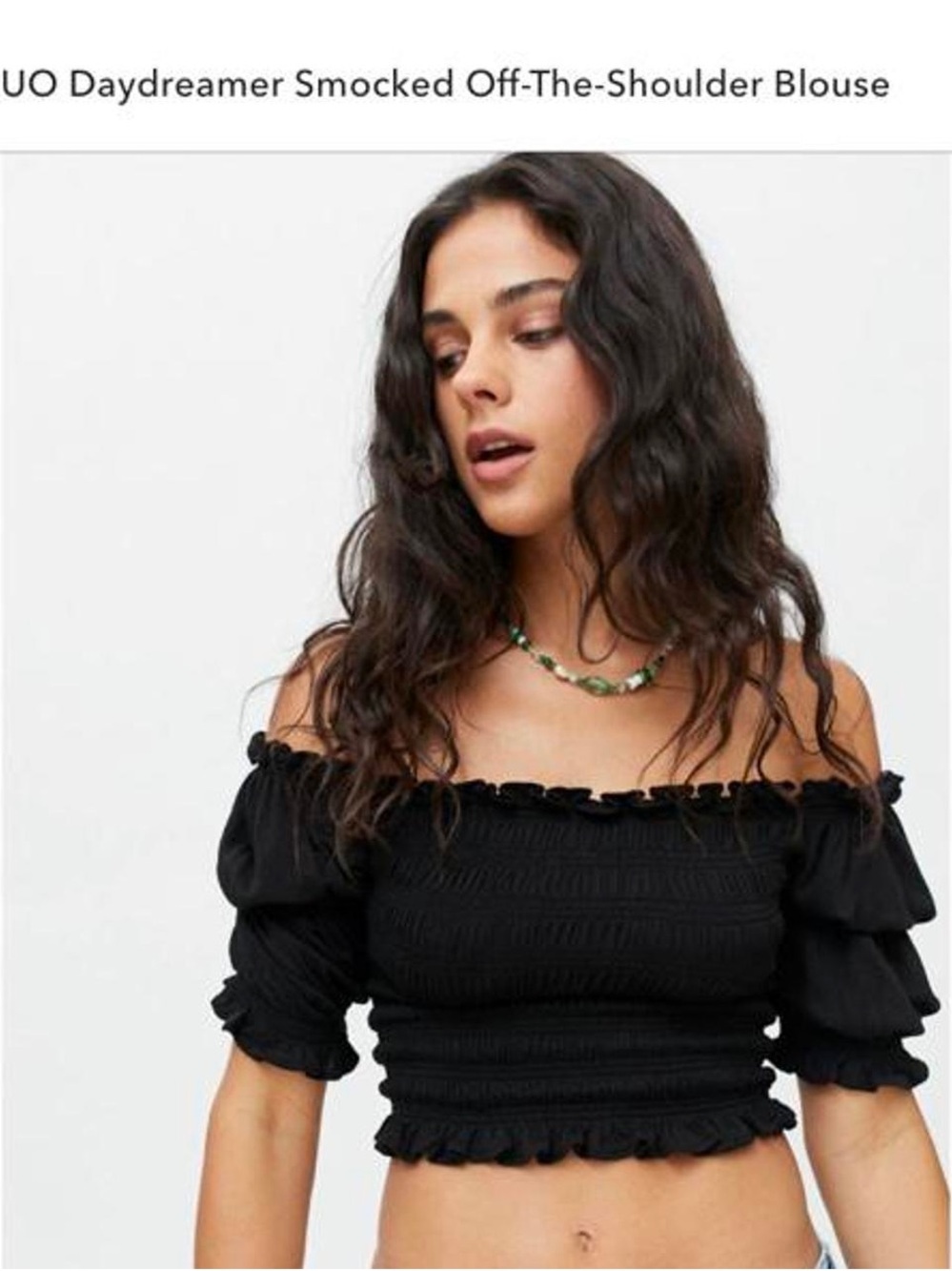 Urban Outfitters Black Smocked Off-the-Shoulder Crop Top
